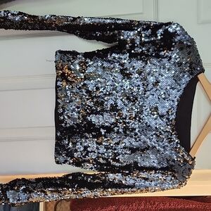 Dynamite Black and Silver Sequin Top